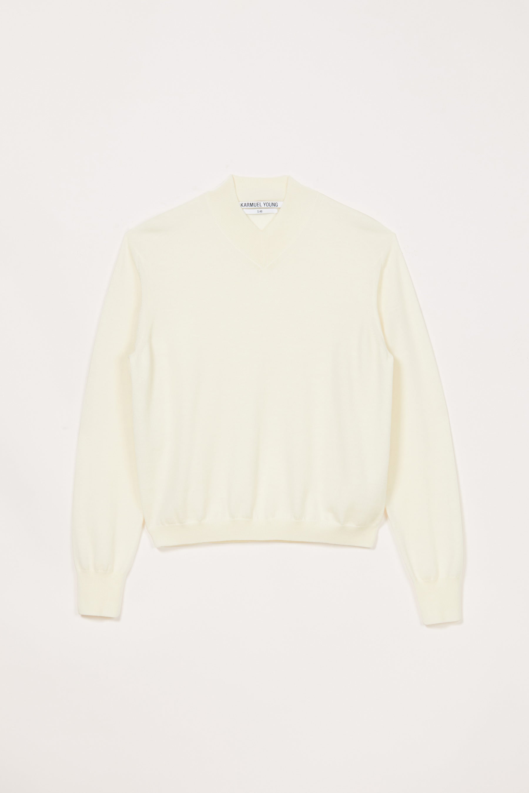 White Merino Wool V-highneck Sweater