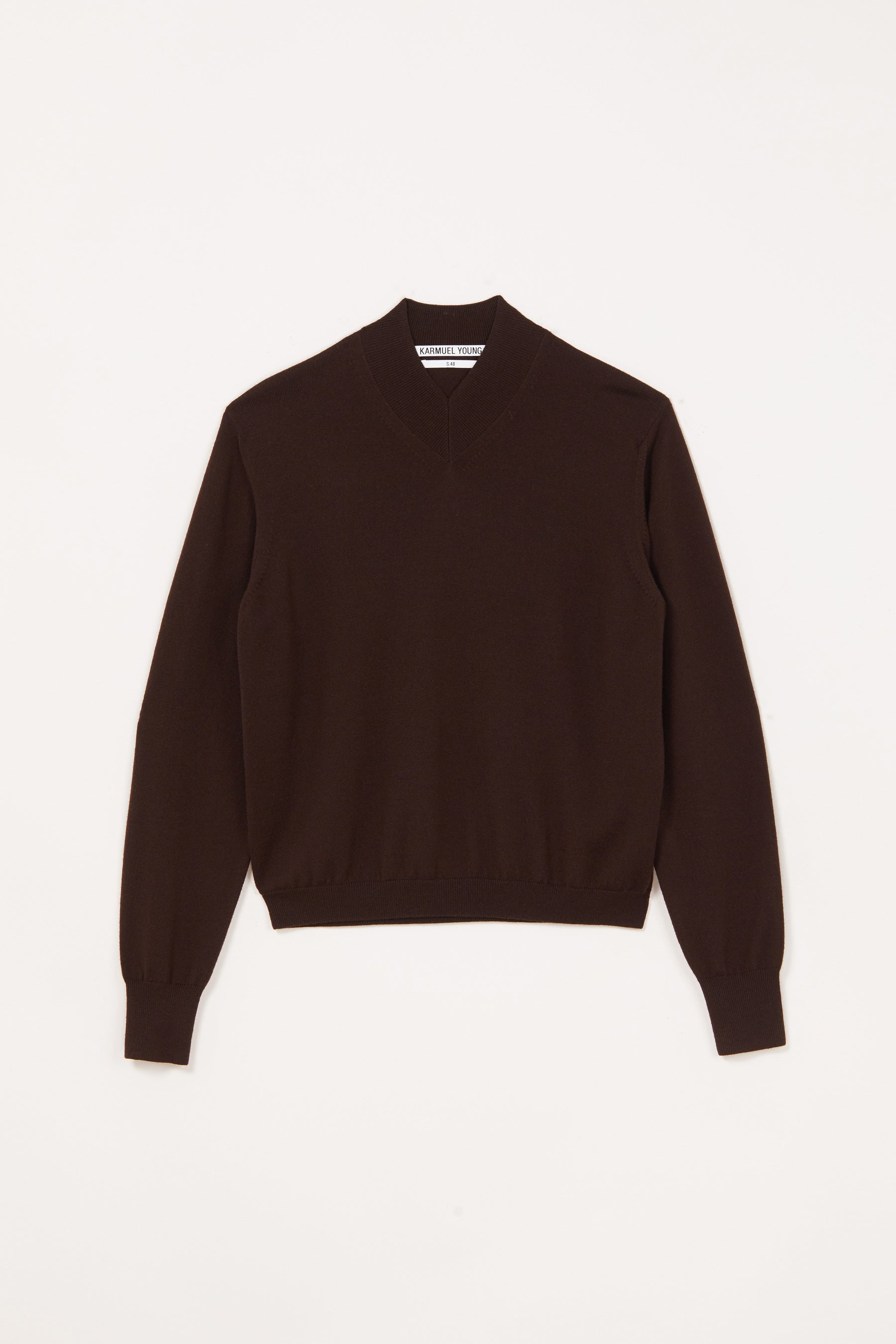 Brown Merino Wool V-highneck Sweater