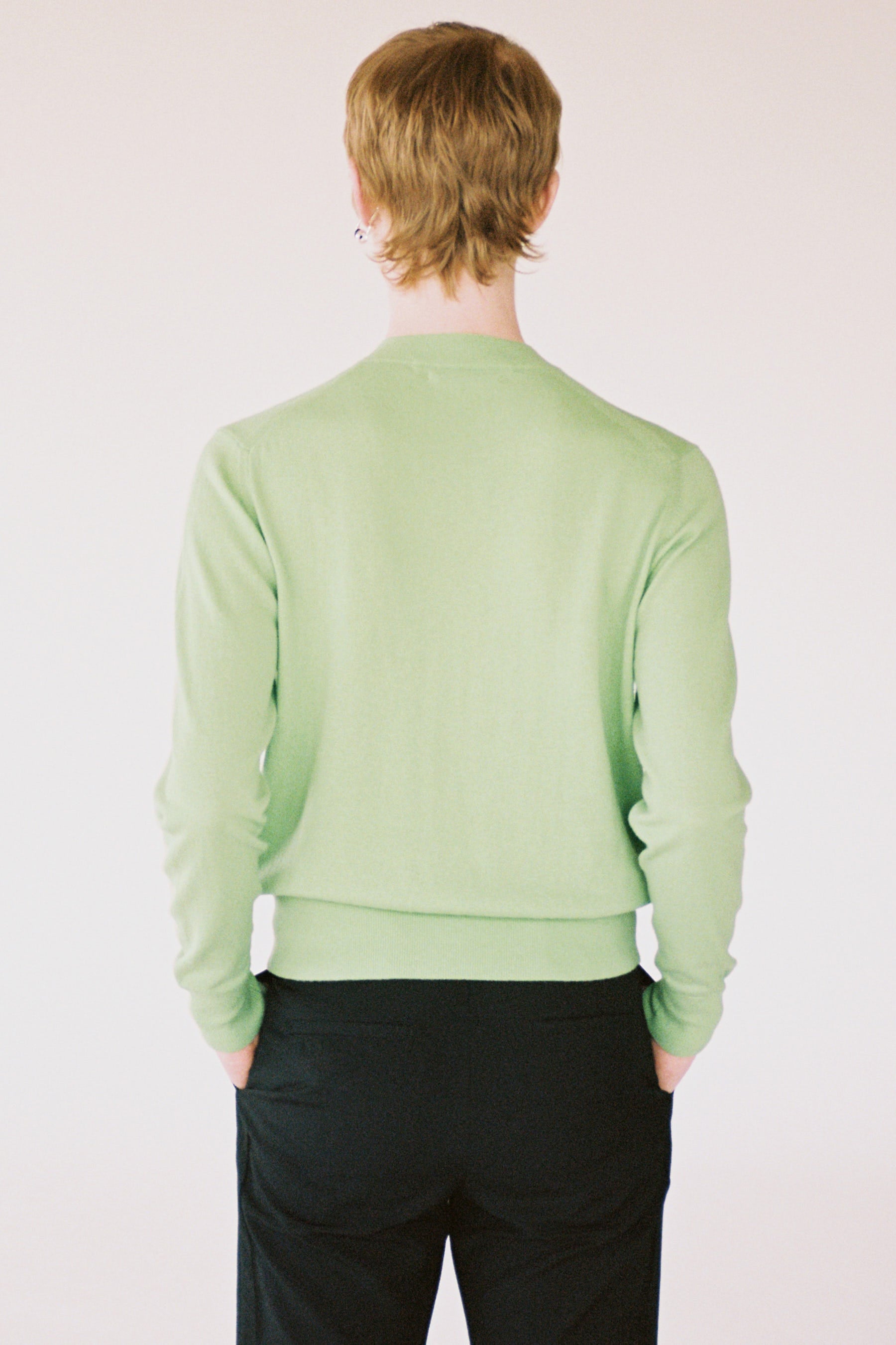 Green Merino Wool V-mockneck Sweater