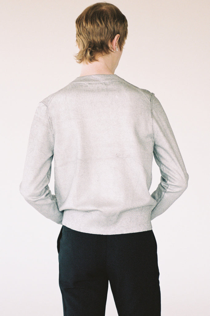 Silver Foiled Merino Wool V-mockneck Sweater