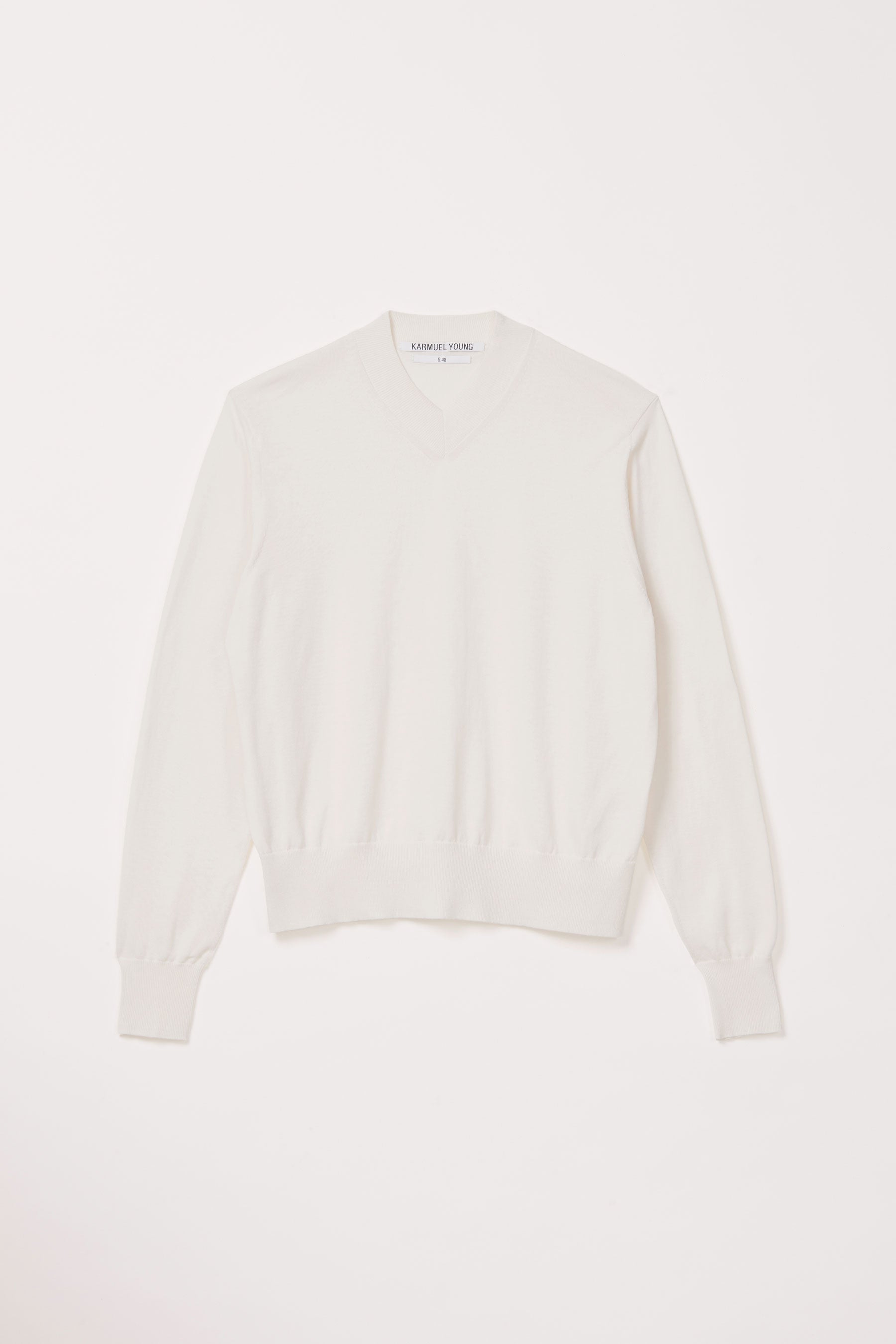 White Cotton V-mockneck Sweater