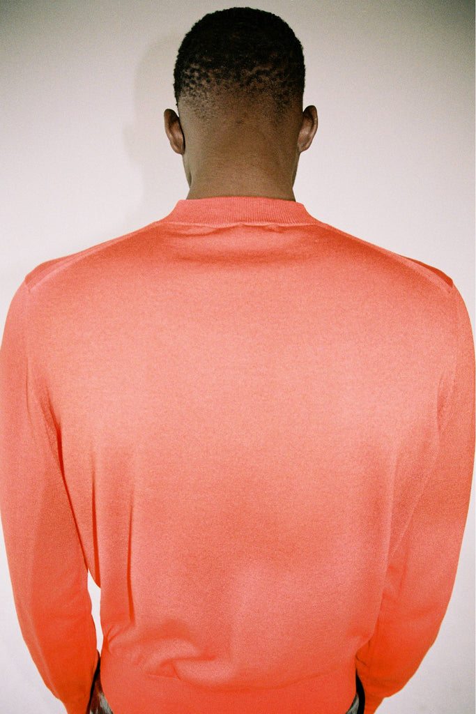 Orange Cotton V-mockneck Sweater