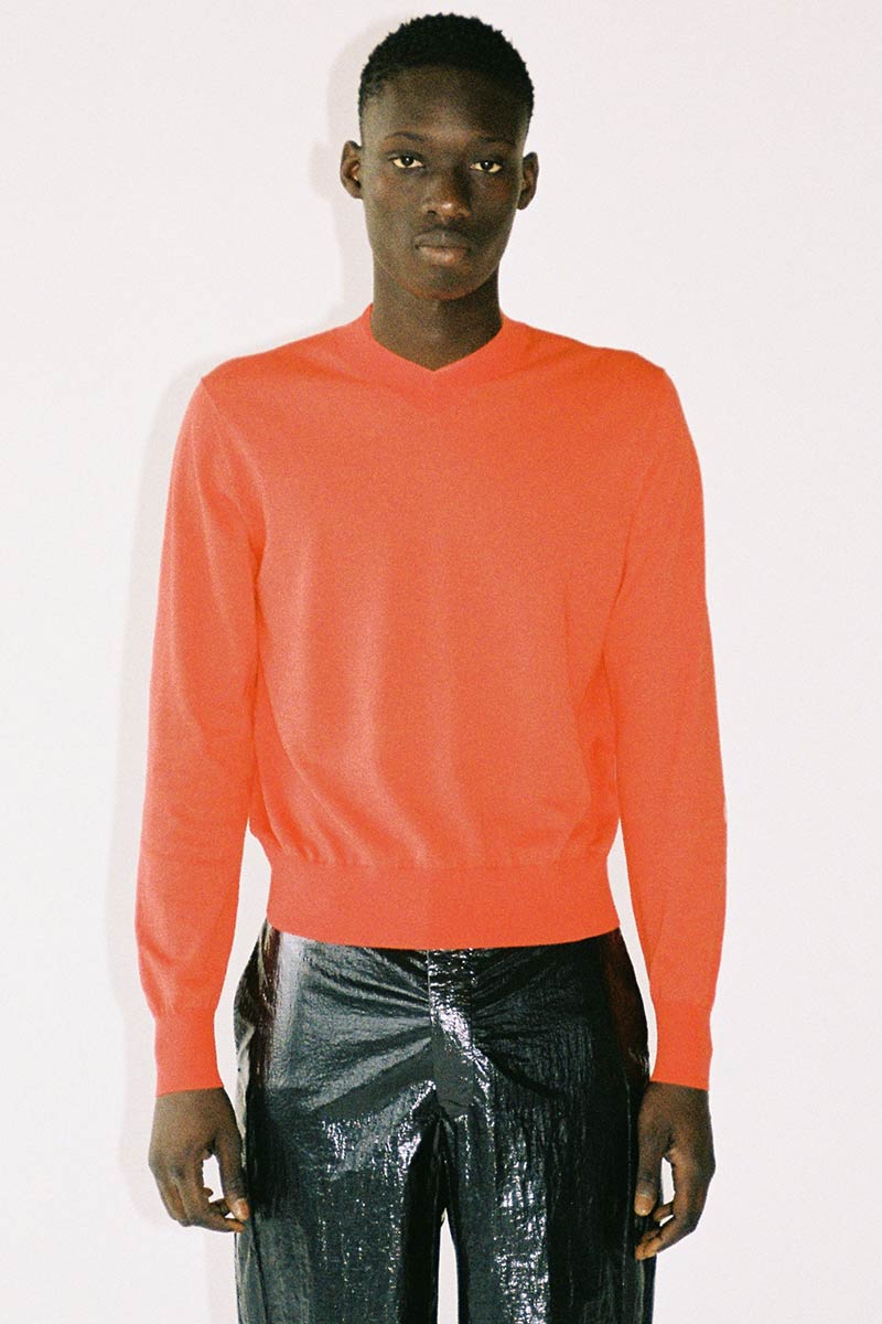 Orange Cotton V-mockneck Sweater