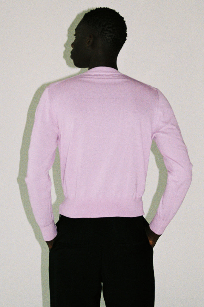 Purple Cotton V-mockneck Sweater