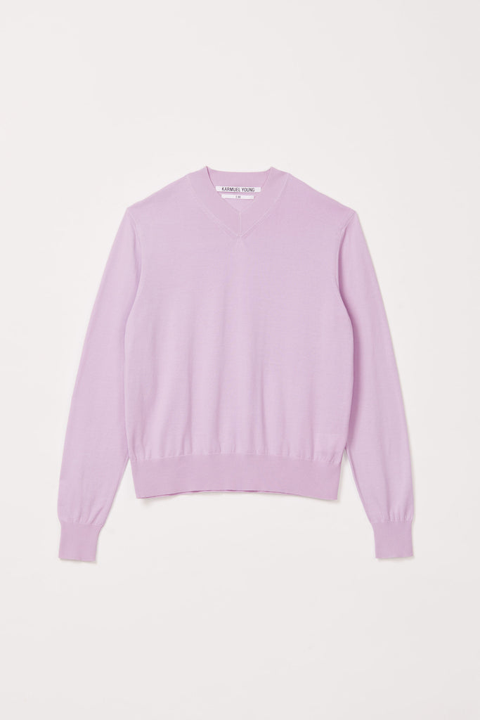 Purple Cotton V-mockneck Sweater