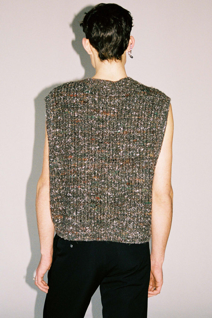 Brown Merino Wool Silk Chunky Knitted Cropped Vest