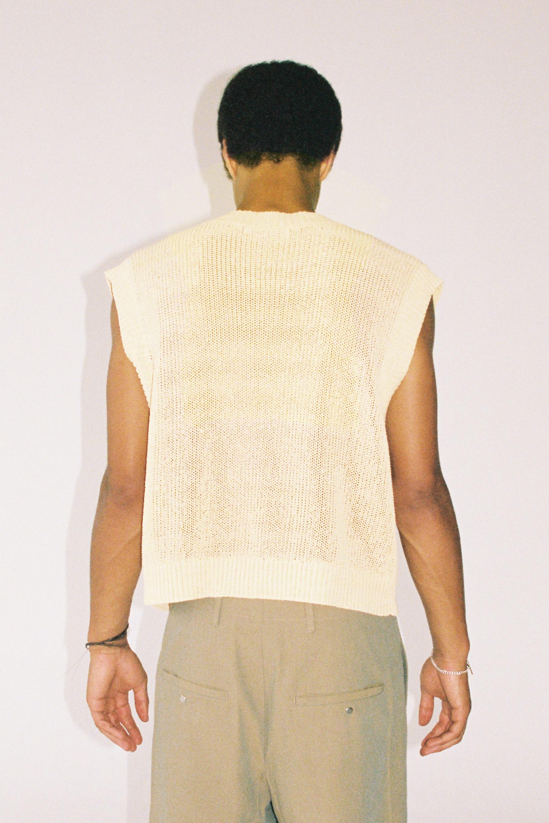 Yellow Cotton Silk Chunky Knitted Cropped Vest