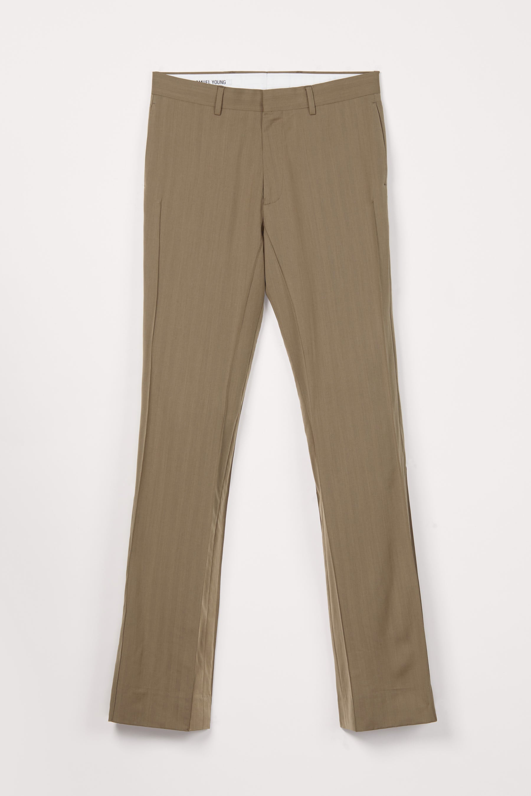 Beige Herringbone Textured Woollen Cuboid Tailored Pants