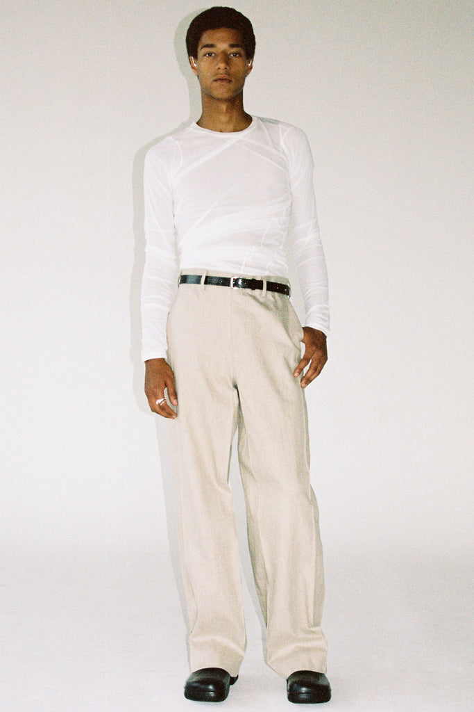 Beige Linen Cuboid Wide Pants