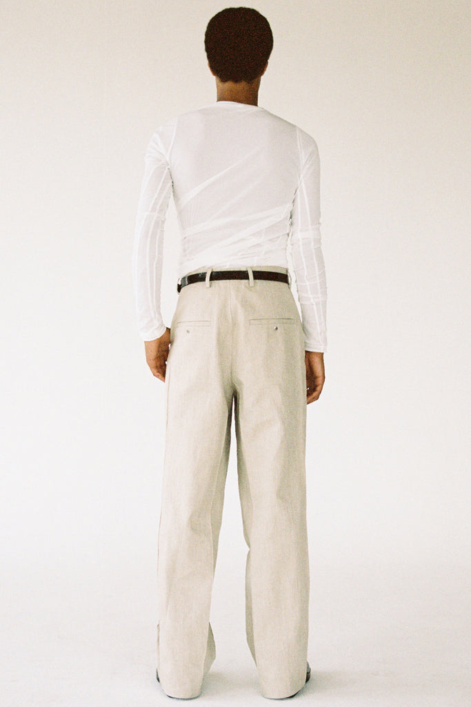 Beige Linen Cuboid Wide Pants