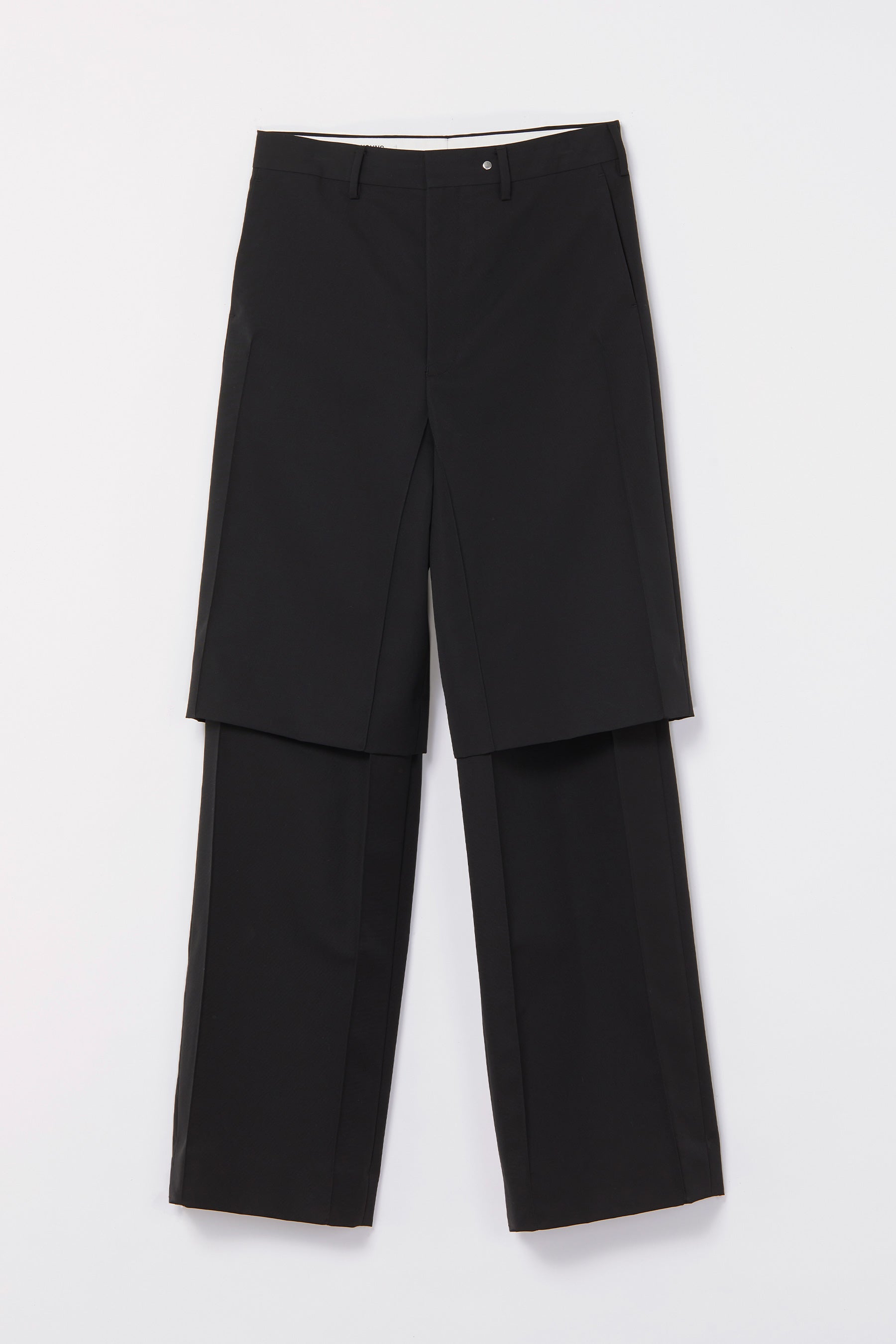 Black Wool Double Layered Cuboid Wide Pants