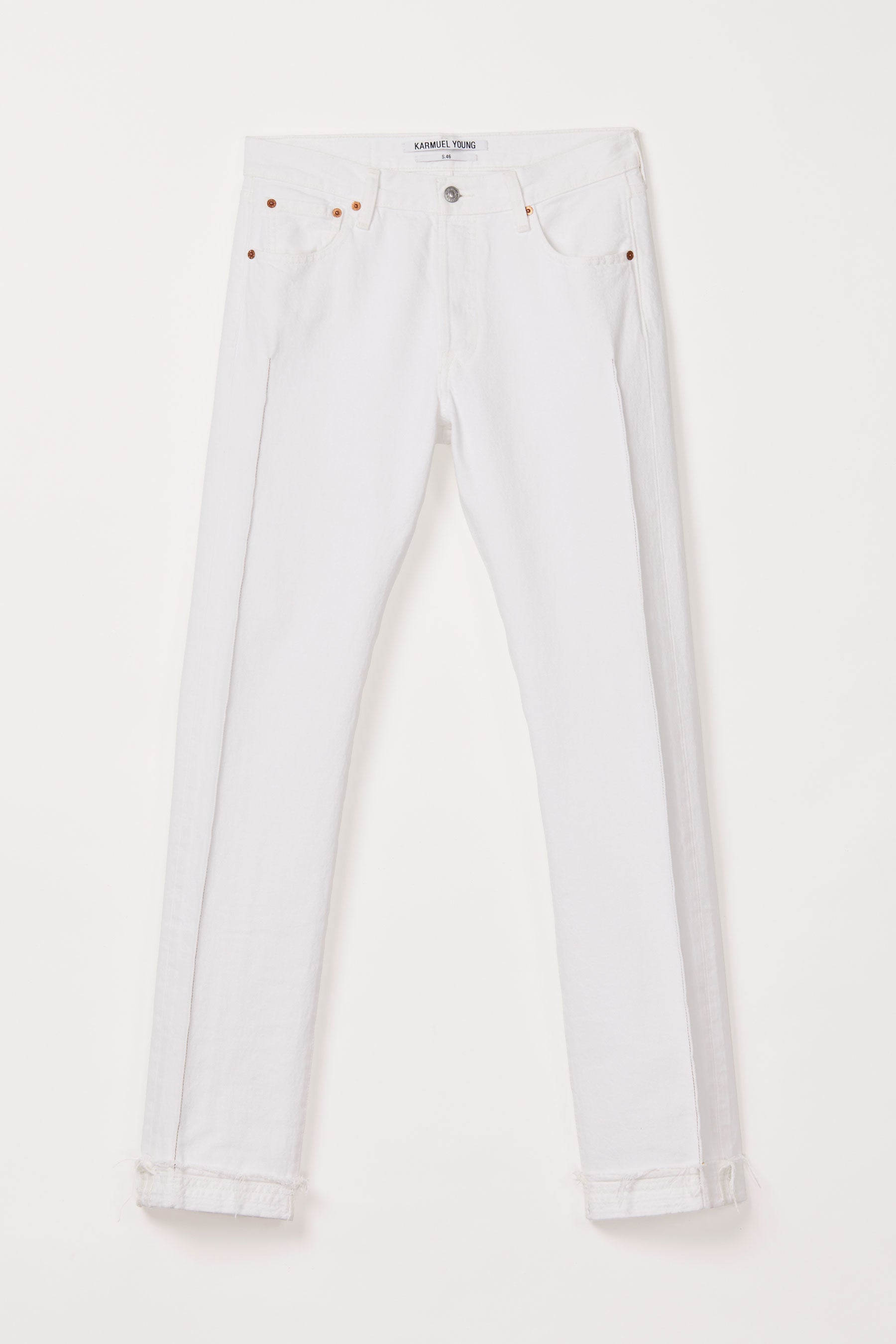RE-edited White Distressed Cuffed Cuboid Levi's 501 Jeans