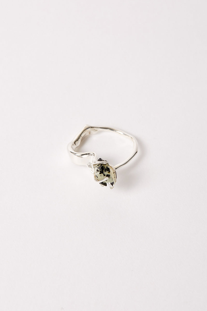 Hammer-crafted Silver Ring with White Babingtonite