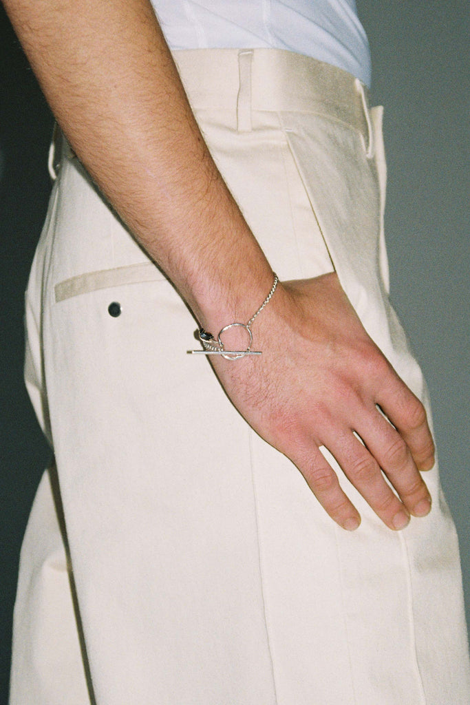 Silver Bracelet with Black Ilvaite Ring