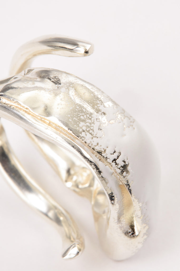 White Enamel Spiral Silver Shirt Ring