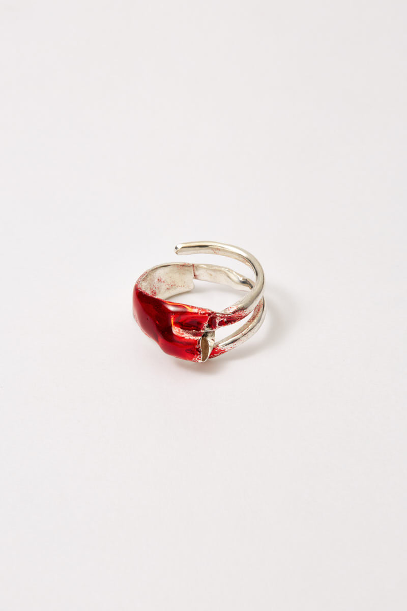 Red Enamel Spiral Silver Shirt Ring