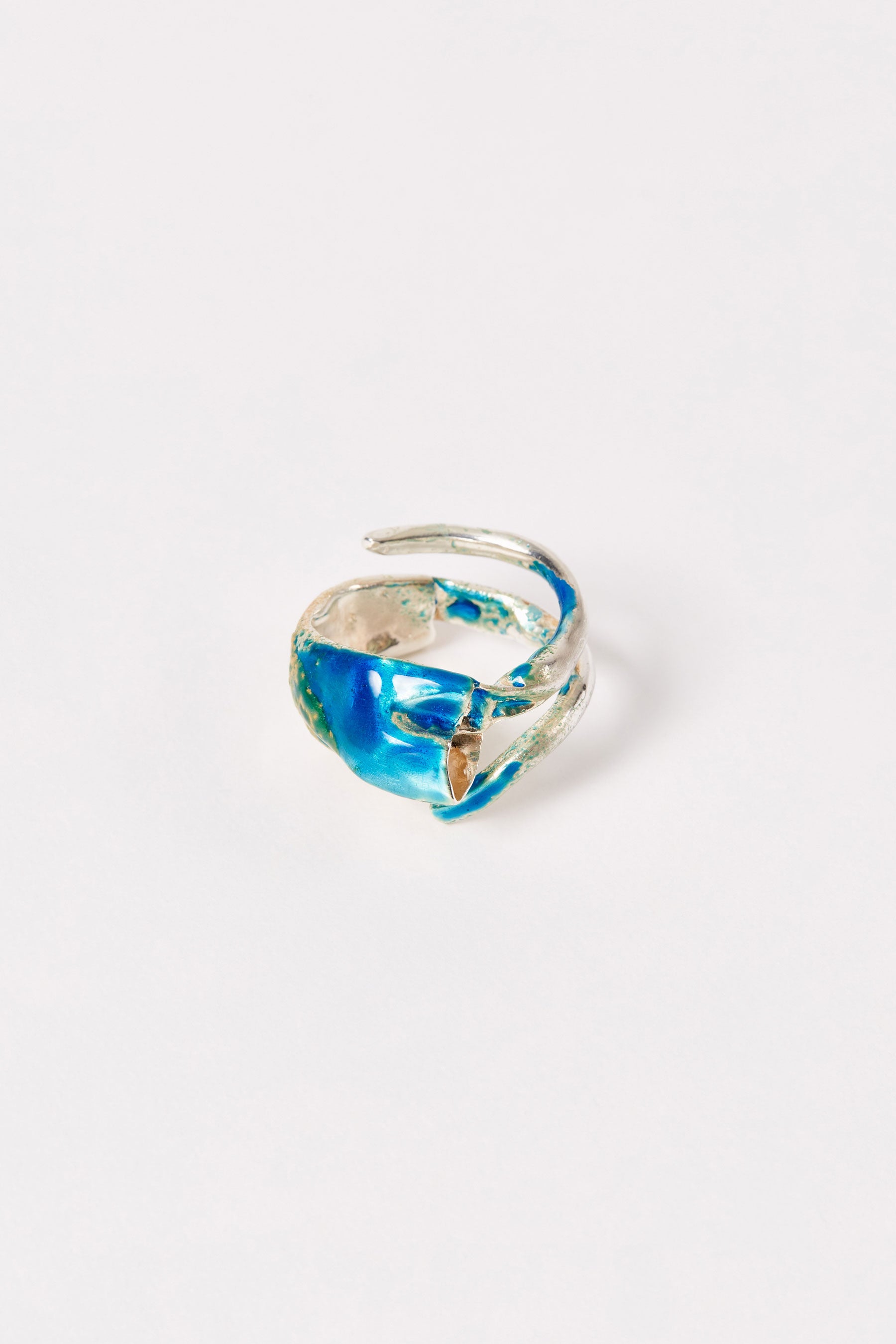 Blue Enamel Spiral Silver Shirt Ring 001