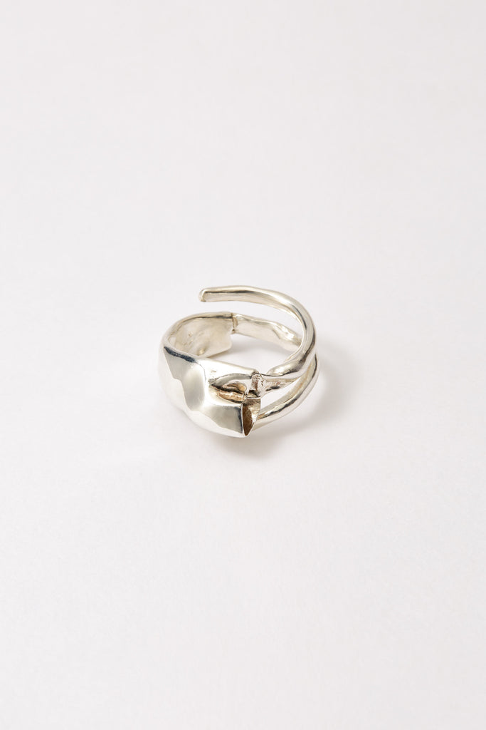 Hammer-crafted Spiral Silver Shirt Ring
