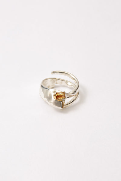 Spiral Silver Shirt Ring with Citrine