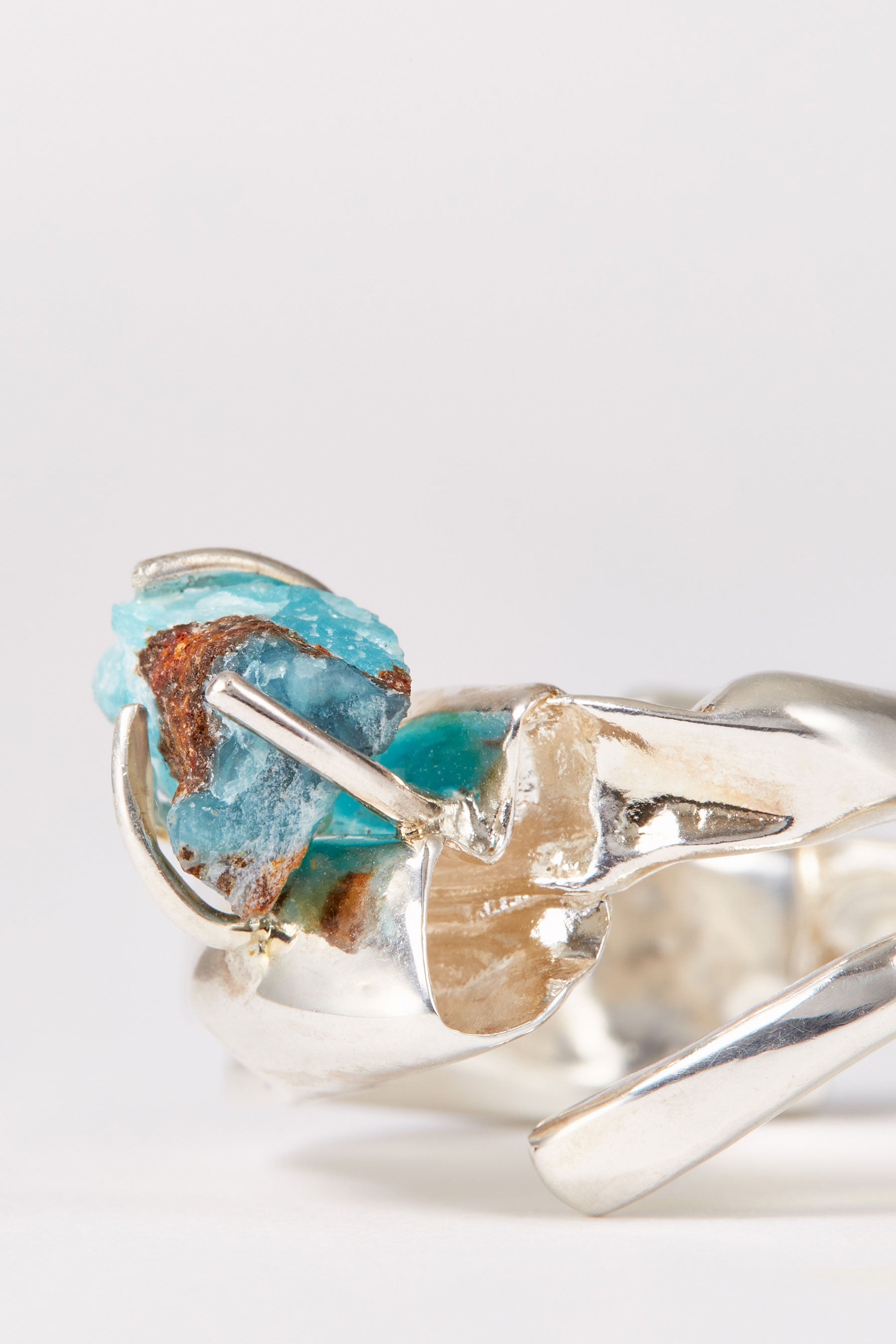 Spiral Silver Shirt Ring 001 with Blue Hemimorphite