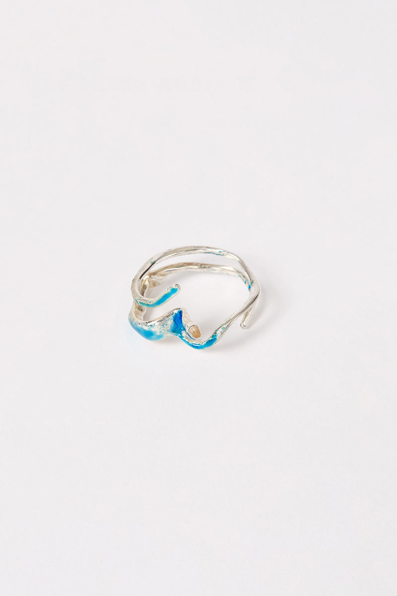 Blue Enamel Spiral Silver Shirt Ring 002