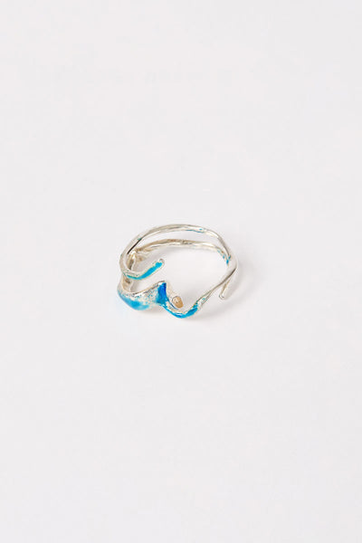 Blue Enamel Spiral Silver Shirt Ring 002