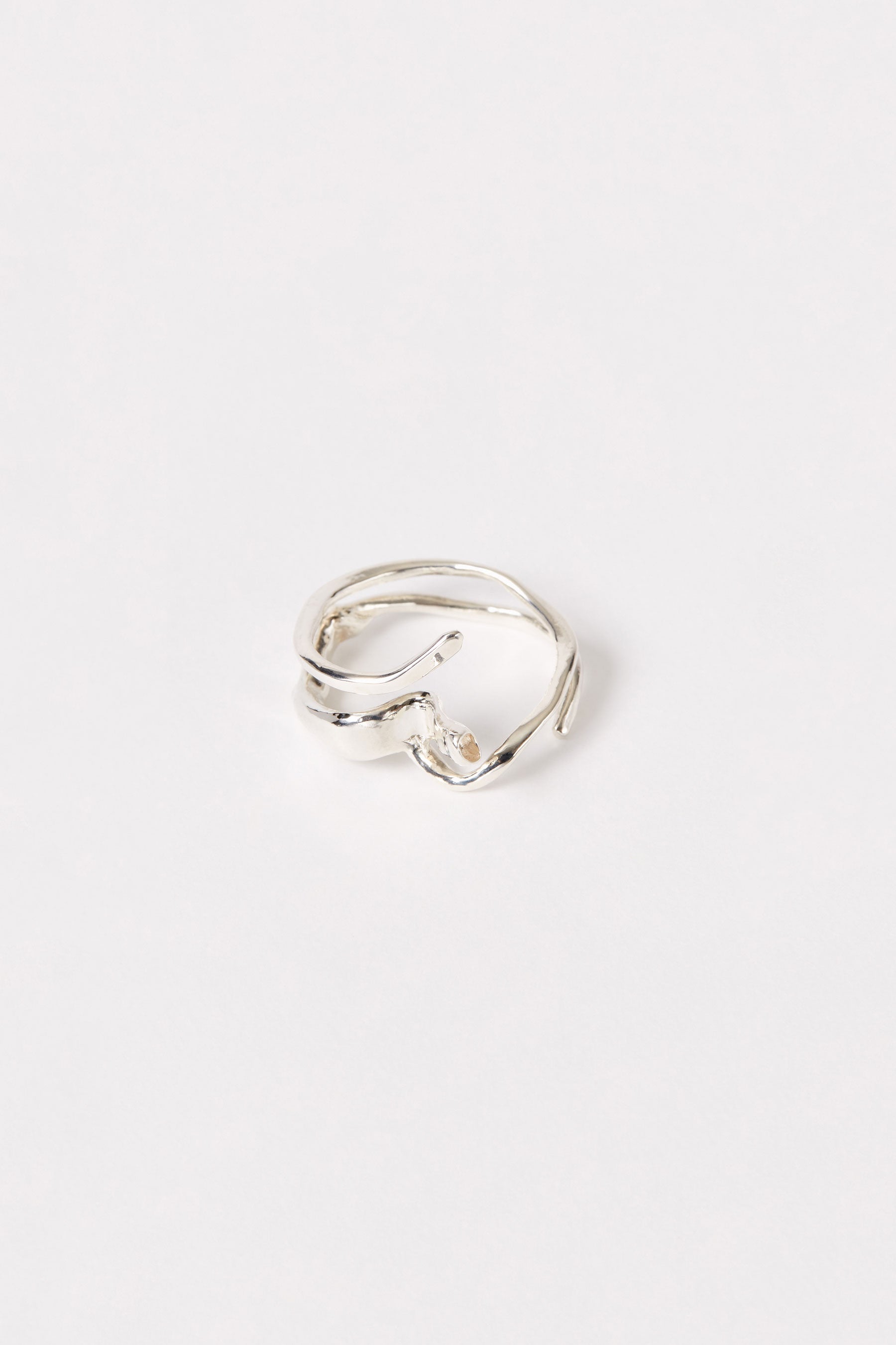 Hammer-crafted Spiral Silver Shirt Ring 002