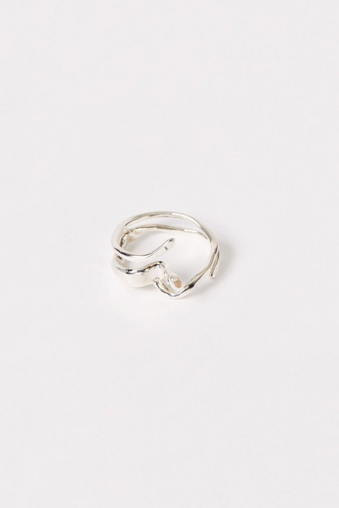 Hammer-crafted Spiral Silver Shirt Ring 002