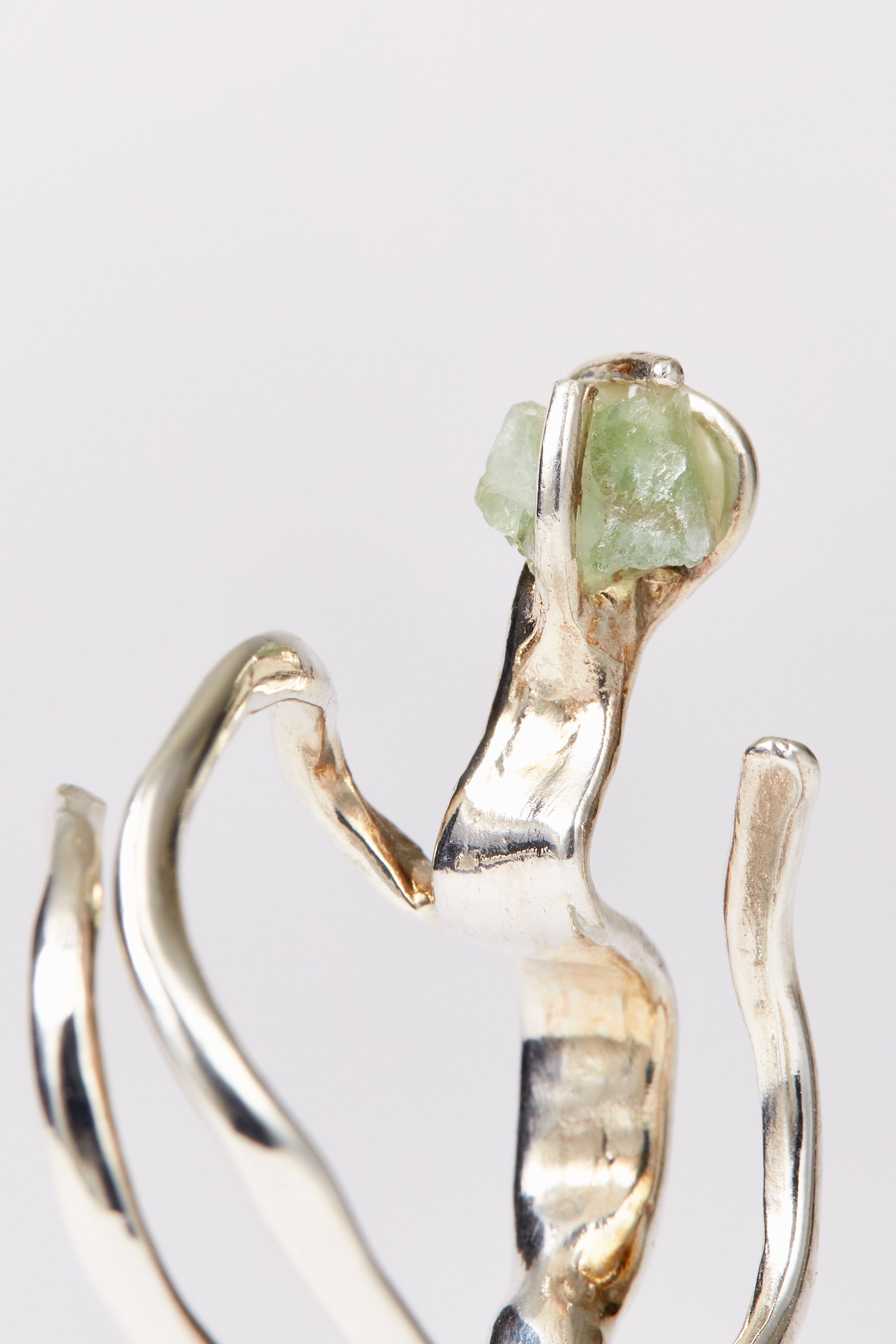 Spiral Silver Shirt Ring 002 with Green Fluorite