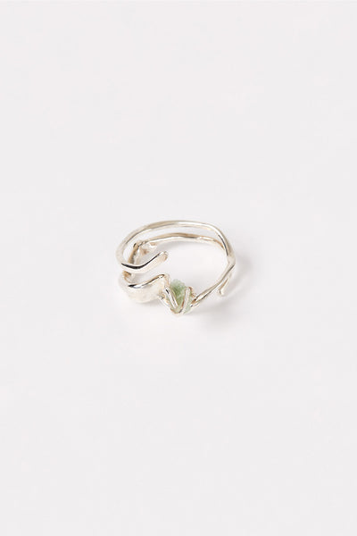 Spiral Silver Shirt Ring 002 with Green Fluorite