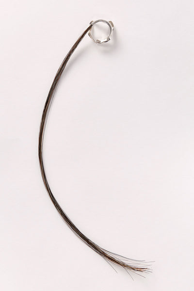 Silver Spiral Square Tube Shirt Ring 003 with Mixed Horse Tail Hair