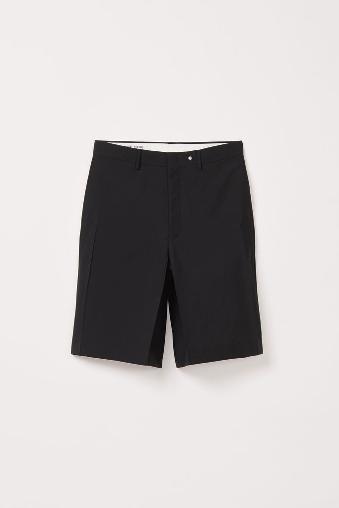 Black Woollen Mohair Cuboid Tailored Shorts
