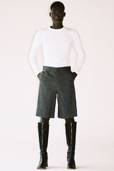 Heather Grey Woollen Mohair Cuboid Tailored Shorts