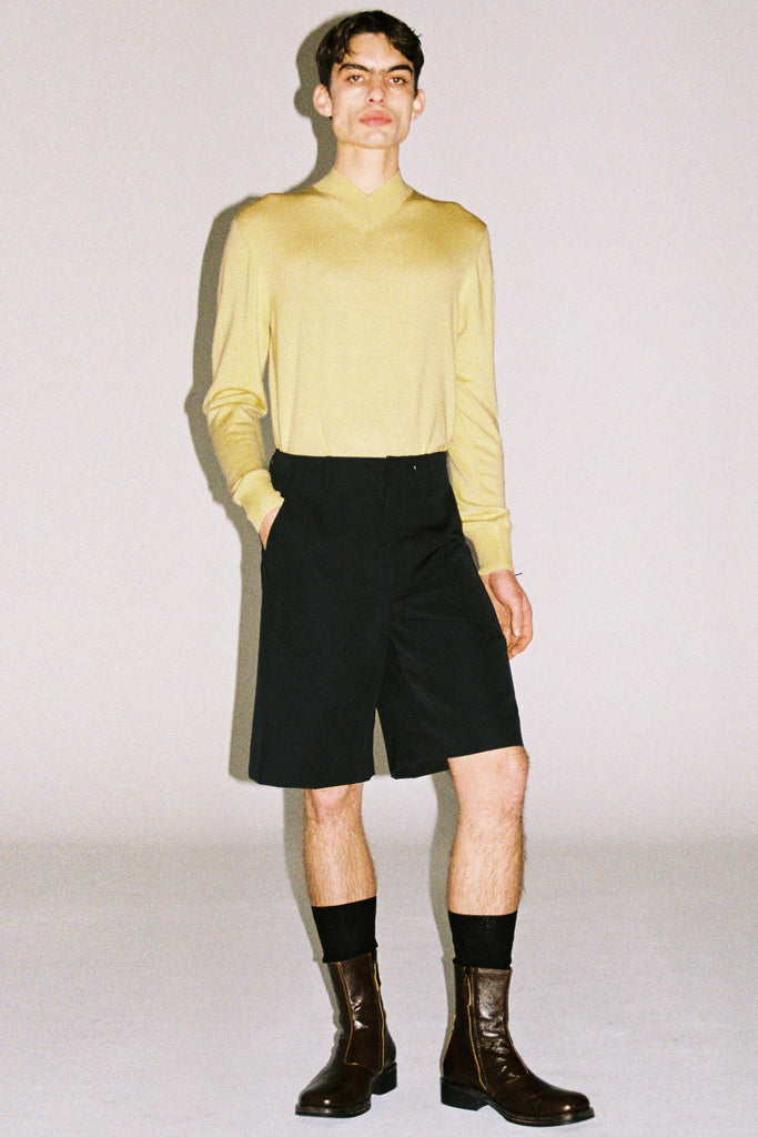 Black Wool Cuboid Shorts