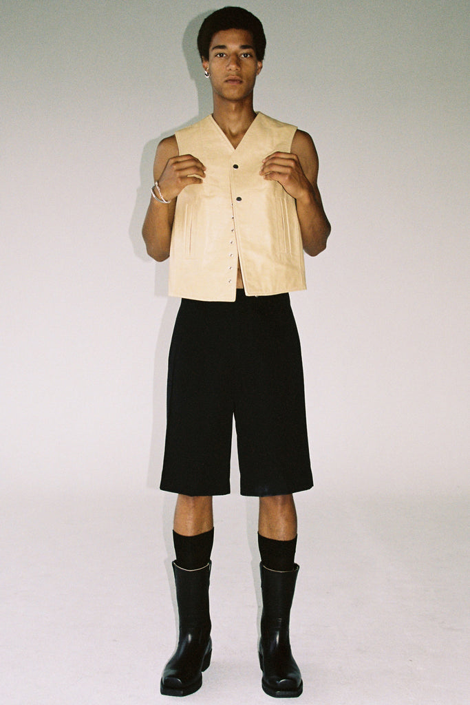 Black Wool Cuboid Shorts