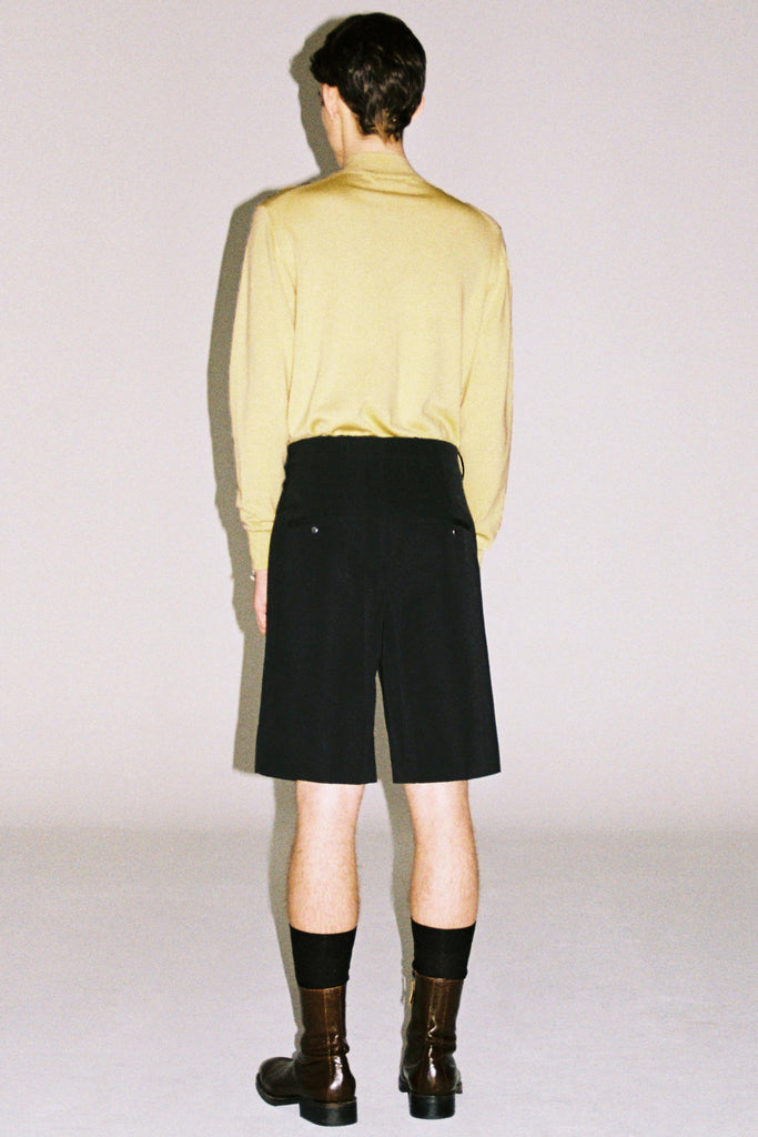 Black Wool Cuboid Shorts