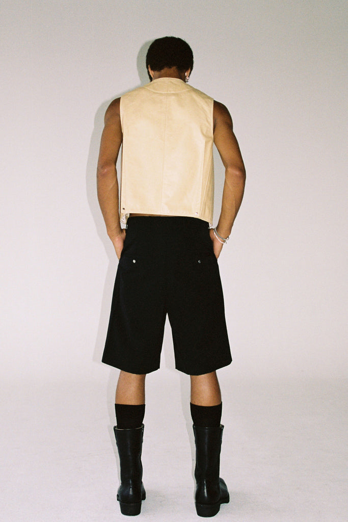 Black Wool Cuboid Shorts