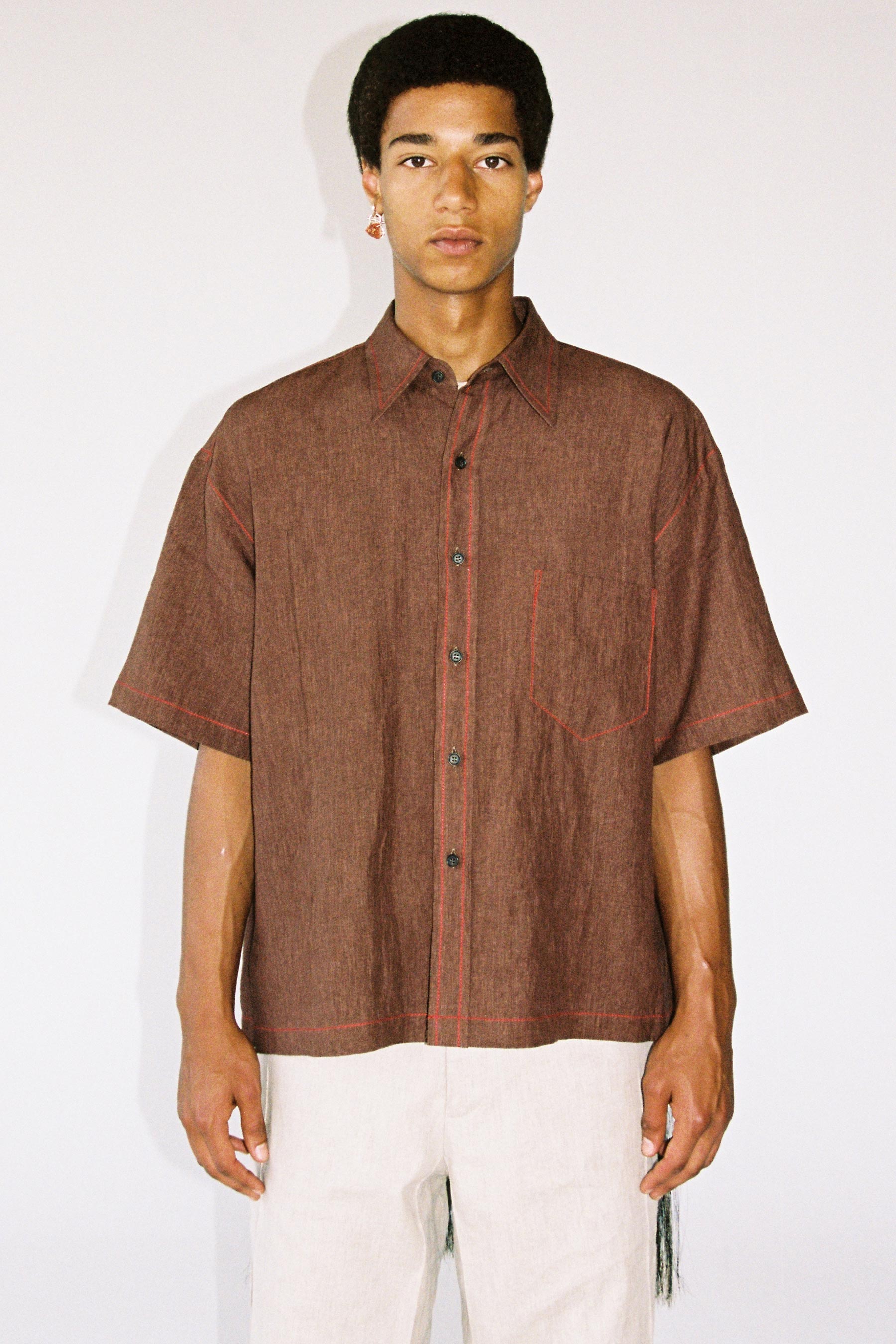 Brown Linen Cuboid Overshirt