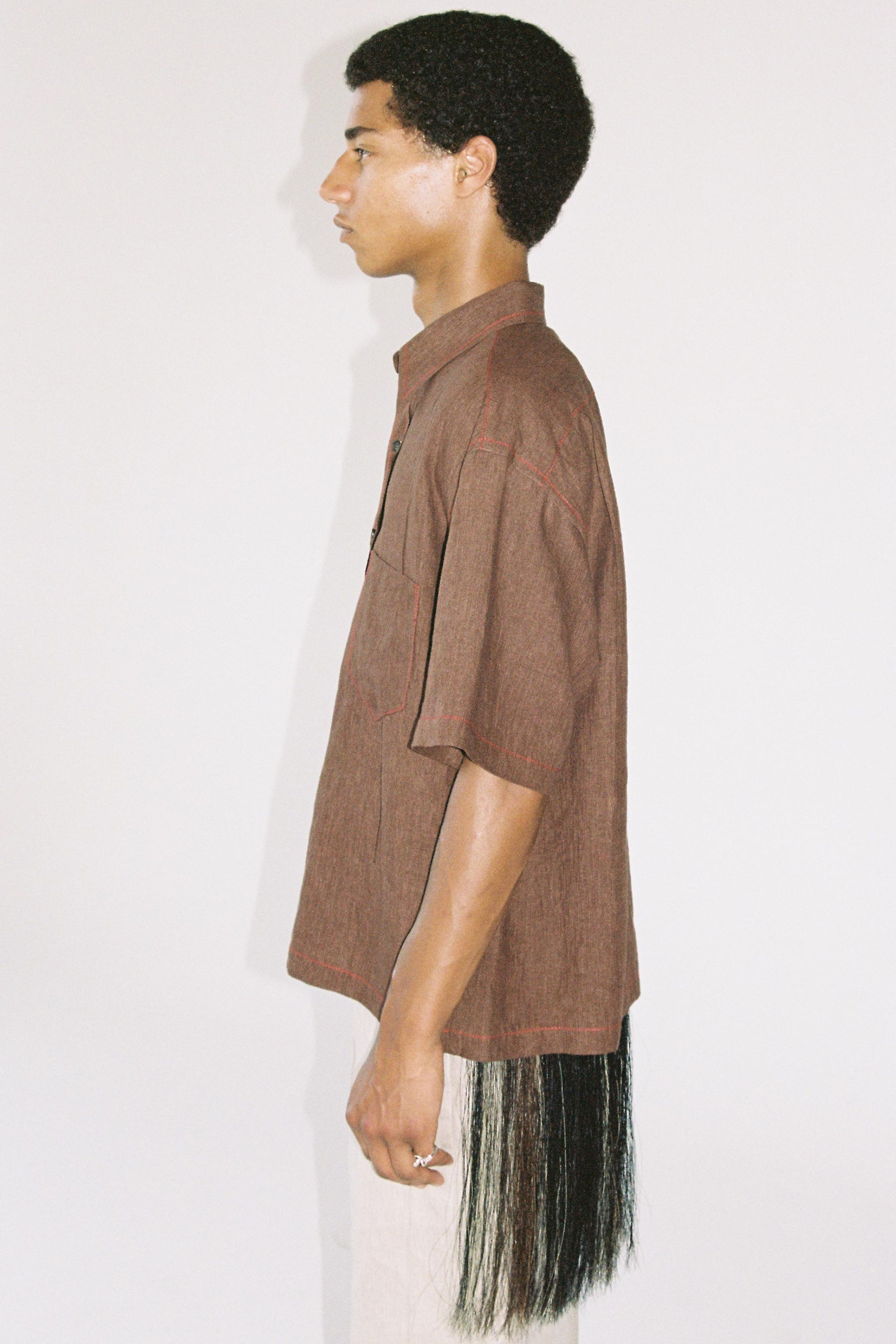 Brown Linen Cuboid Overshirt