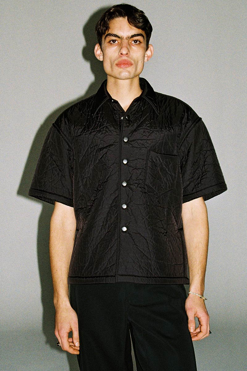 Black Nylon Polyester Padded Cuboid Overshirt (Full Lining)