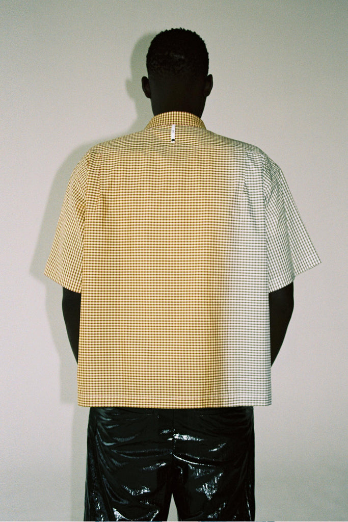 Yellow Cotton Gradient Check Weaved Square Shirt
