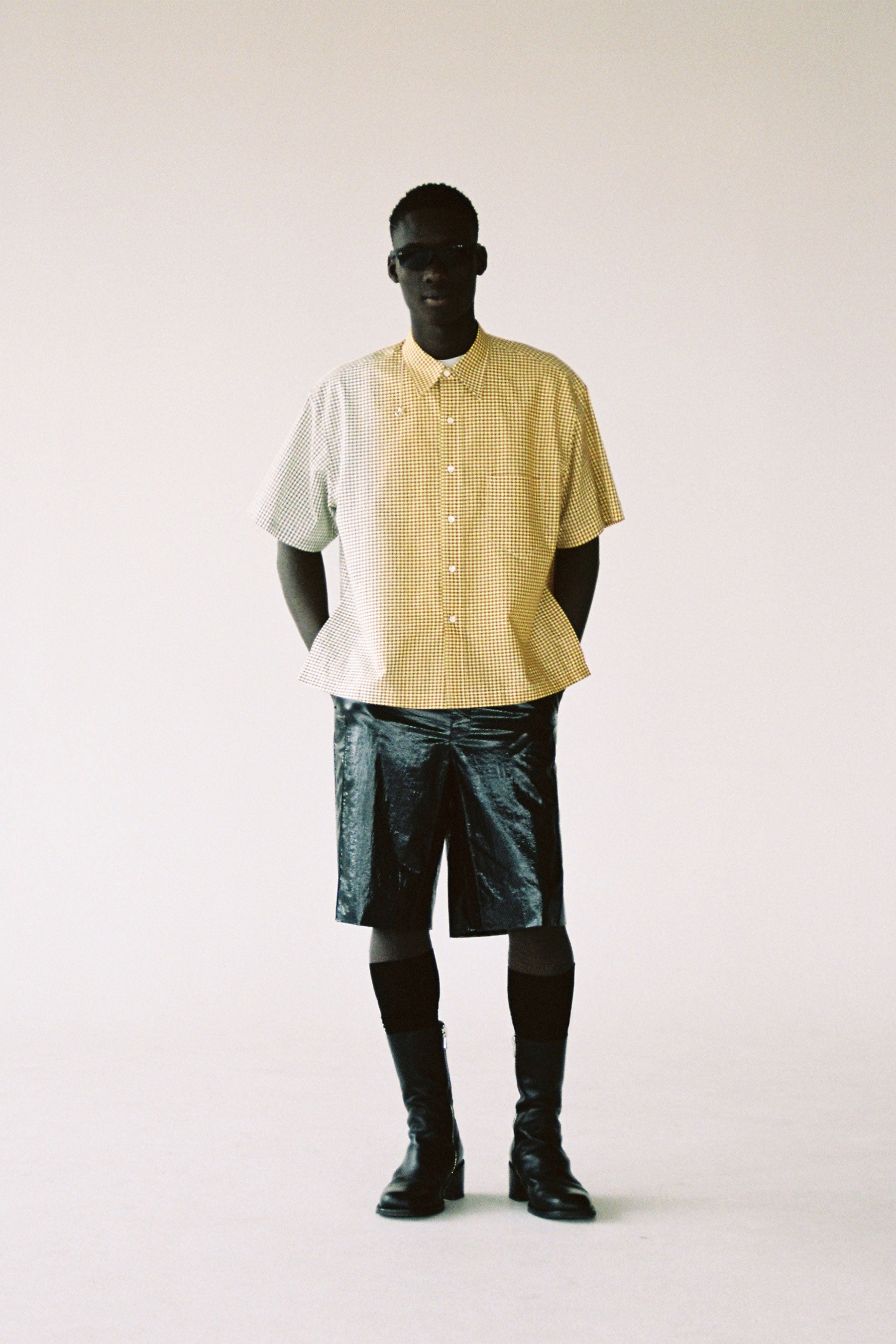 Yellow Cotton Gradient Check Weaved Square Shirt