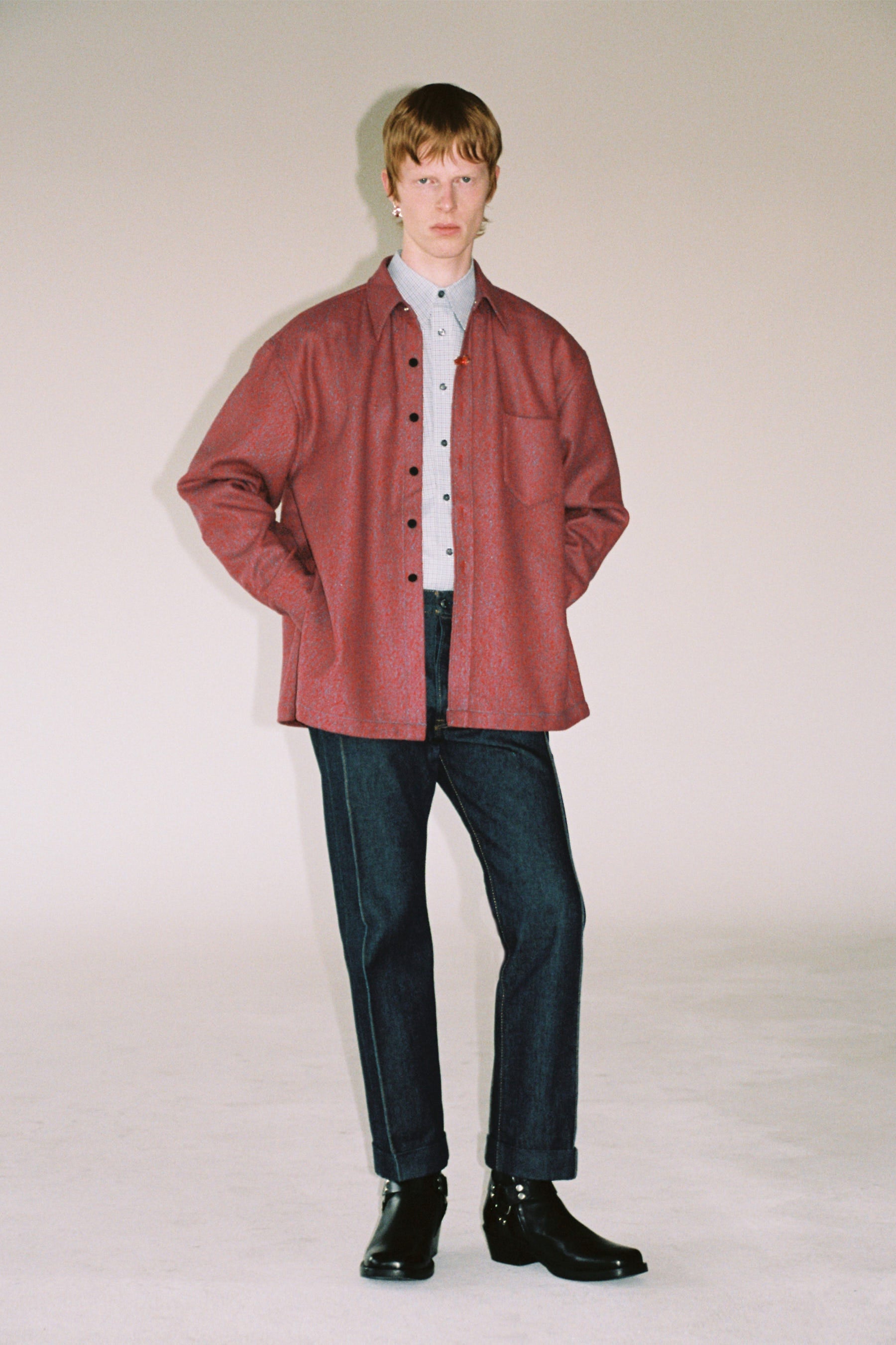 Red Woollen Square Overshirt