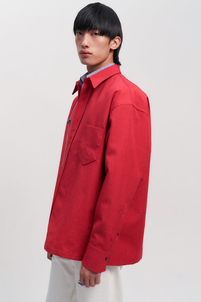 Red Woollen Square Overshirt