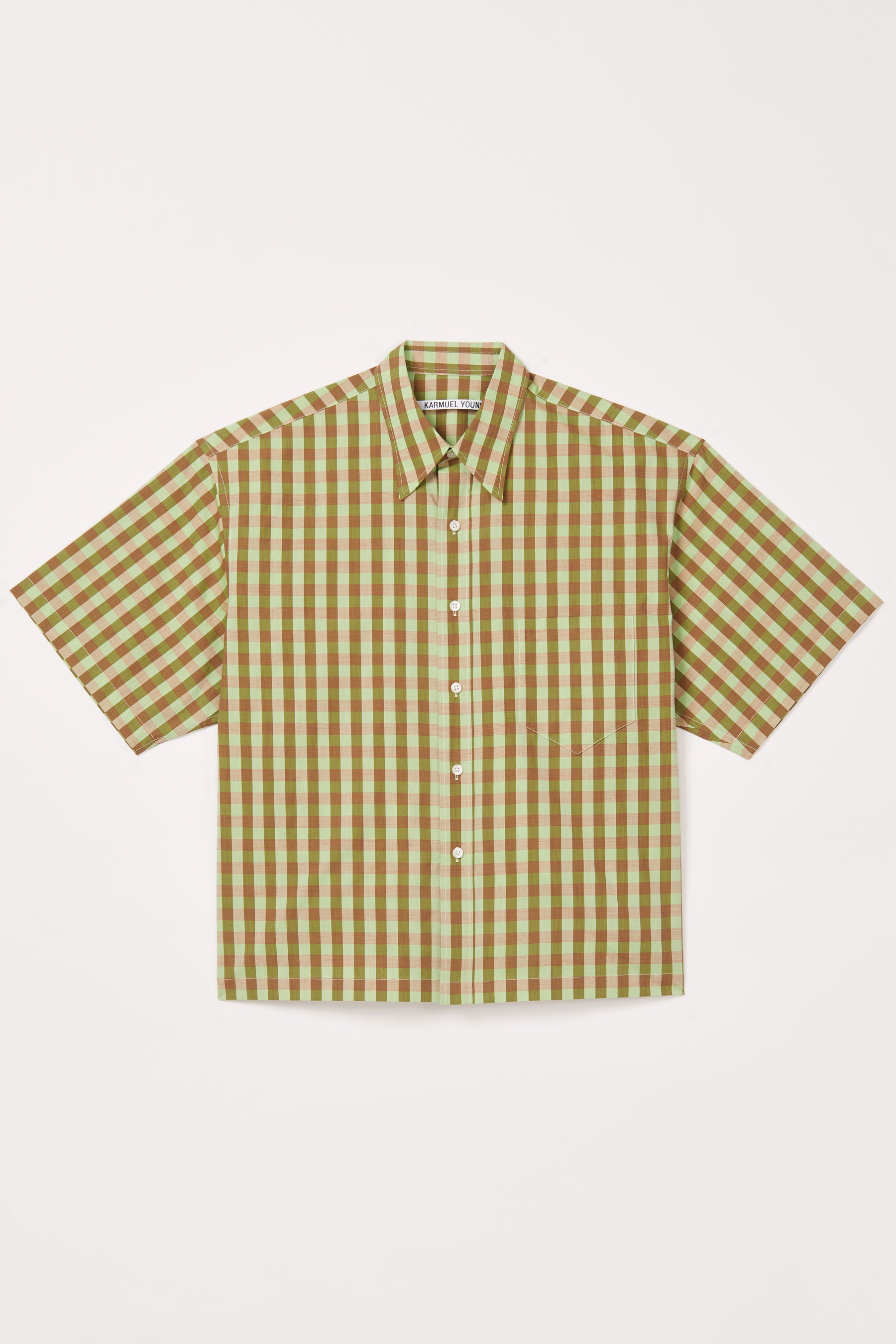 Green Cotton Gingham Check Square Shirt