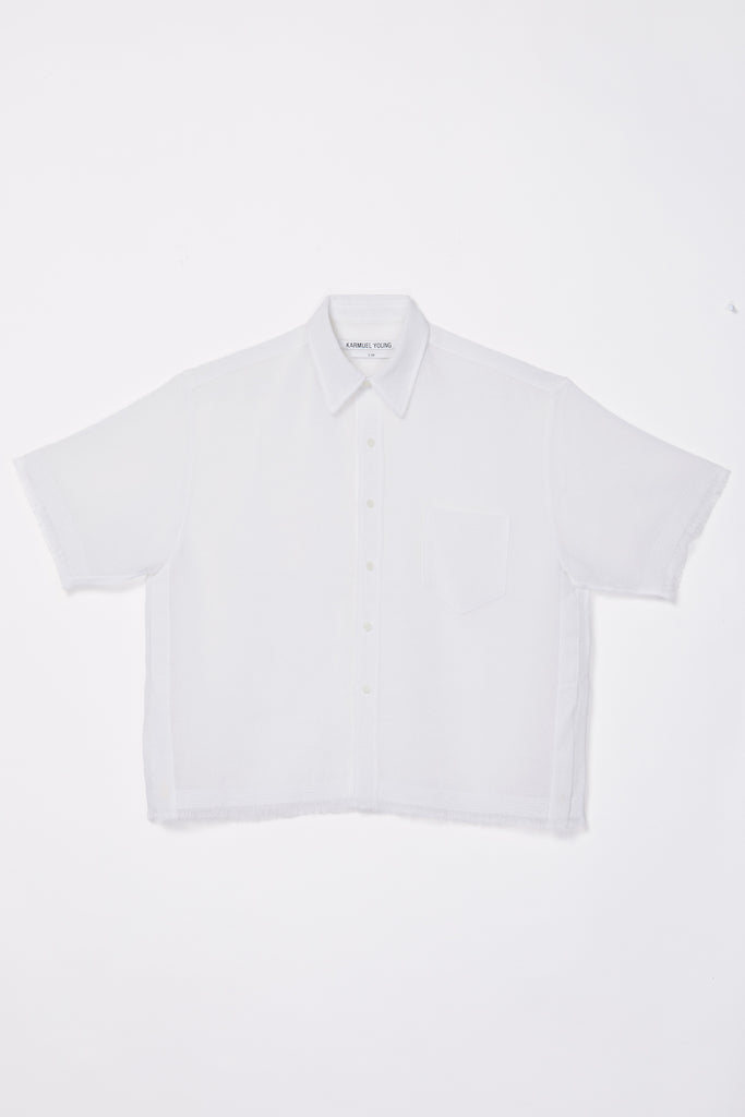 White Polyester Square Short Sleeved Overshirt