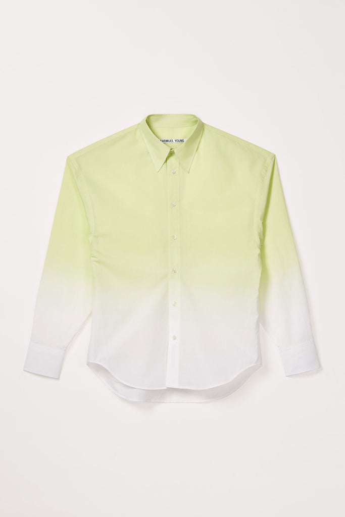 Green Cotton Gradient Weaved Trapezium Shirt