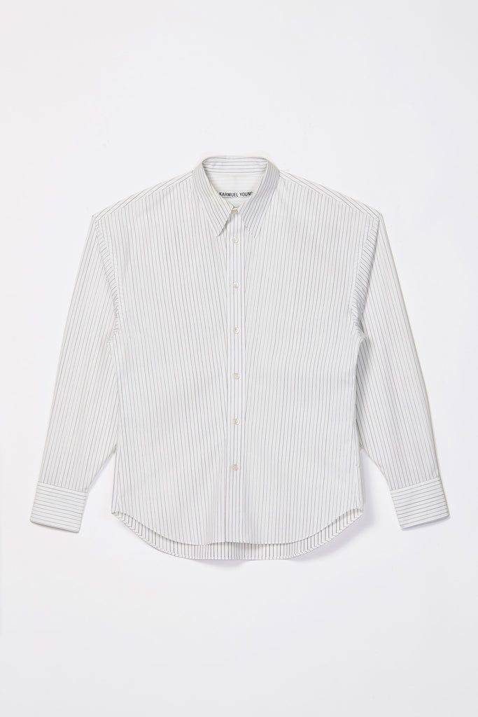 White Cotton Hand-printed Stripe Trapezium Shirt