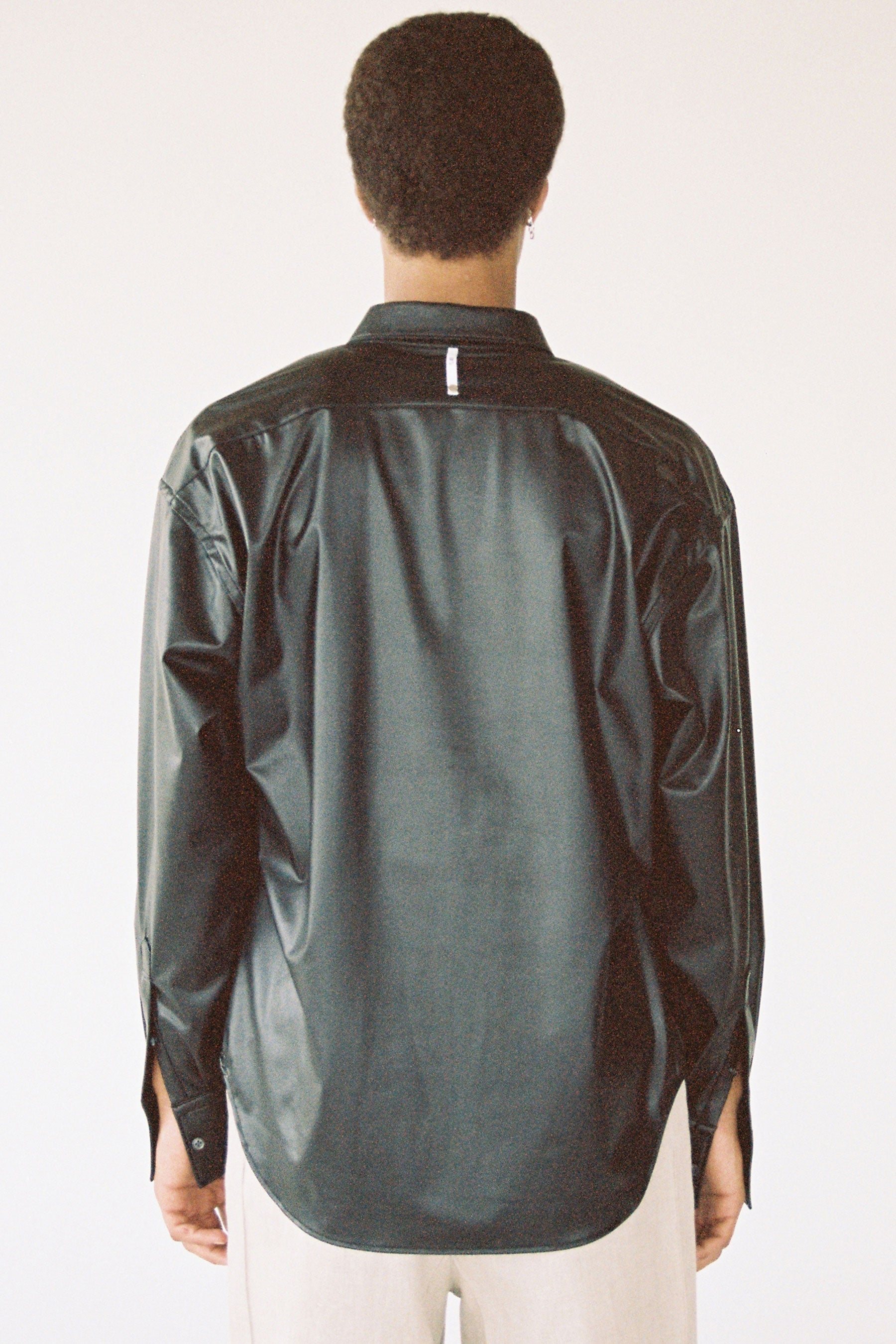 Black Polyamide Faux Leather Trapezium Shirt