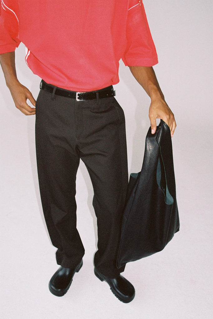 Black Nappa Leather Tote Bag with Detechable Mesh Bag